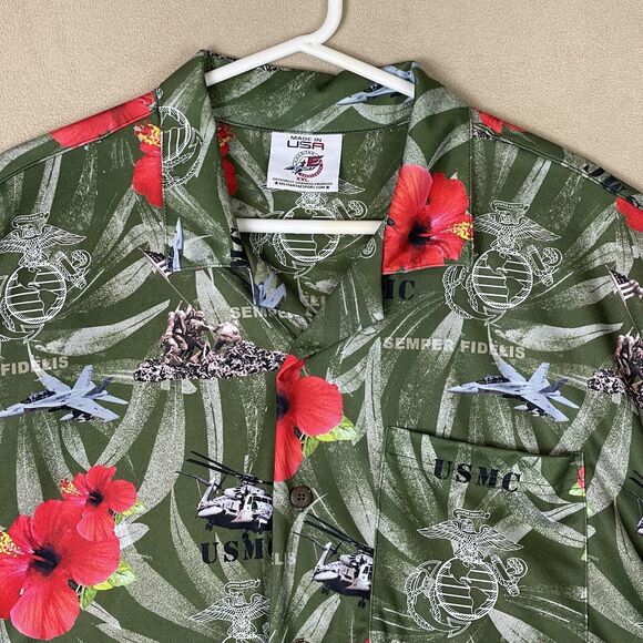 AE Sport Shirt Mens XXL Green US Marines Hawaiian Button Up Beach Adult - Picture 2 of 10